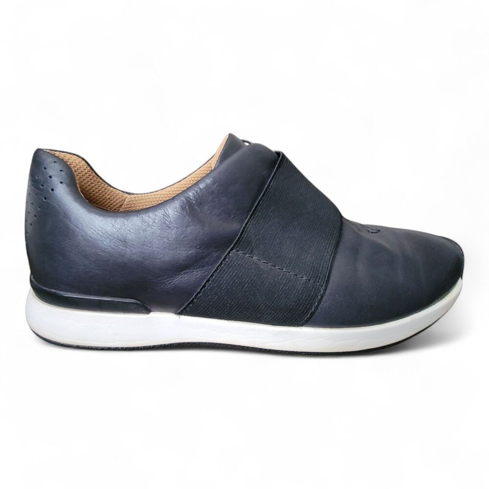 Vionic Codie Women's Leather Sneaker Slip On Black 8 Elastic Band Comfort Casual - Picture 3 of 9